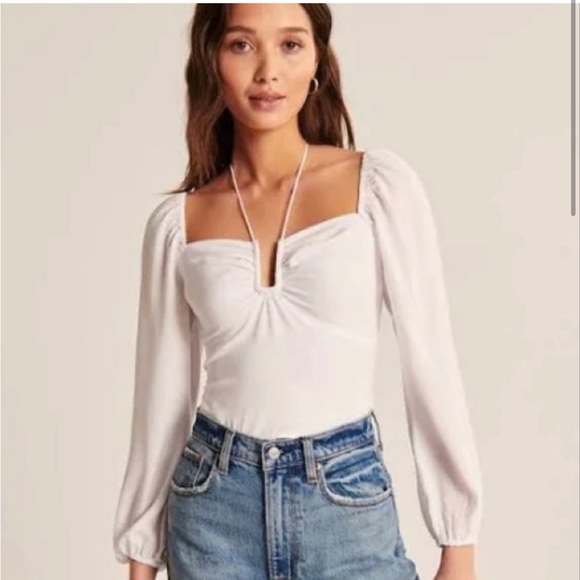 NWT Abercrombie & Fitch White Long Sleeve Tie Tee - Picture 2 of 6